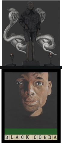 Black Cobra, 2019, Acrylic, enamel, and assemblage on board
