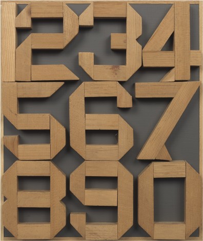 Wooden Numbers 1&ndash;10, c. 2013, Assemblage on board