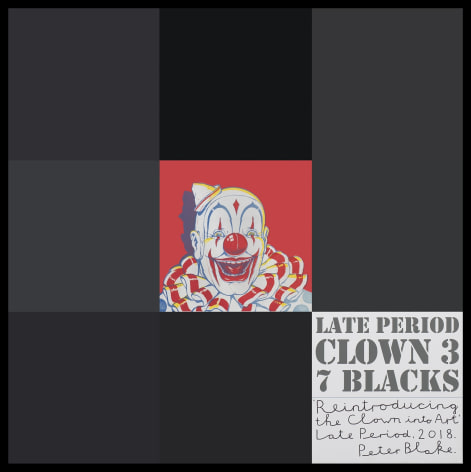 Late Period Clown #3: 7 Blacks, 2018, Acrylic, enamel, and inkjet print on board