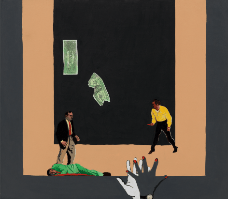 Money Mad, 1988, Acrylic and paper collage on canvas