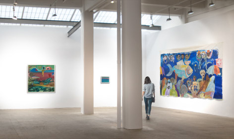 From left:&nbsp;Mangia Libro&nbsp;(c. 2011),&nbsp;Gate to the Blue&nbsp;(c.2002-07), and&nbsp;The Sardine Fisherman&#039;s Funeral&nbsp;(2002)., This&nbsp;rendering was created to represent the scale of the artworks and is not an&nbsp;actual photograph.