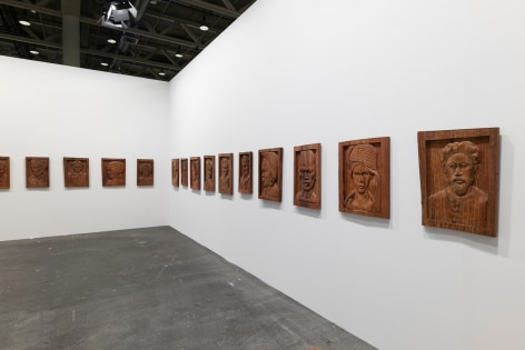 Installation view: Barth&eacute;l&eacute;my Toguo, Bilongue, 2020. Art Basel: Unlimited, Switzerland. &copy; Barth&eacute;l&eacute;my Toguo, Courtesy Galerie Lelong &amp; Co., New York. Photo: Jon Cancro.