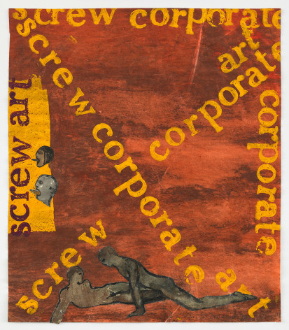 Nancy Spero Screw Corporate Art, 1974 Handprinting and gouache collage on paper 9 &frac12; x 8 &frac12; in (24.1 x 21.6 cm) Framed: 13 &frac12; x 12 &frac14; x 1 &frac12; in (34.3 x 31.1 x 3.8 cm) (GL9904)
