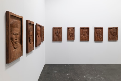 Installation view: Barth&eacute;l&eacute;my Toguo, Bilongue, 2020. Art Basel: Unlimited, Switzerland. &copy; Barth&eacute;l&eacute;my Toguo, Courtesy Galerie Lelong &amp; Co., New York. Photo: Jon Cancro.