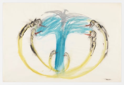 Nancy Spero Bomb, Dove and Victims, 1967 Signed and dated recto Gouache and ink on paper 24 x 36 inches (61 x 91.4 cm) Framed: 27.9 x 39.6 x 1.5 inches (70.8 x 100.6 x 3.8 cm)
