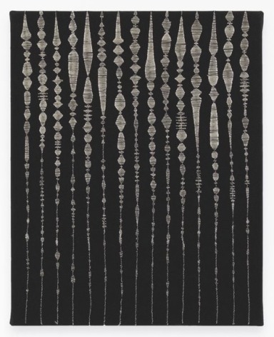 Angelo Filomeno Mantra (Vertical Black), 2019 Metallic thread on cotton 10 x 8 inches (25.4 x 20.3 cm)