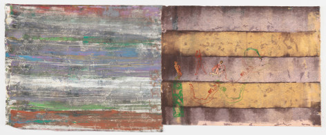Nancy Spero  Frieze II, 2001  Handprinting and printed collage on paper  20 &frac14; x 49 &frac34; in (51.4 x 126.4 cm) Framed: 24 x 53 ⅝ x 1 ⅝ in (61 x 136.1 x 4.1 cm)  (GL7994)