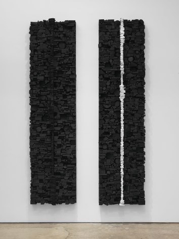 Leonardo Drew Number 229, 2019 Wood, paint and calcium carbonate Diptych, each: 96 x 24 x 7 inches (243.8 x 61 x 17.8 cm) GL14189