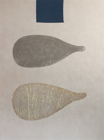 Pinaree Sanpitak Under the Blue Sky, 2024 Acrylic, fabric, and silver leaf on canvas 78 &frac34; x 59 in (200 x 150 cm) (GL16346)