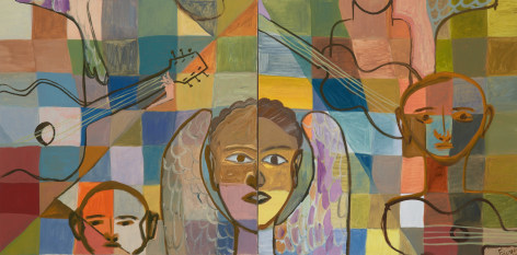 Ficre Ghebreyesus Angel Musician, 2011 Acrylic on canvas Diptych; each: 20 x 20 inches (50.8 x 50.8 cm) 22.3 x 42.3 x 2 inches (56.6 x 107.4 x 5 cm) (framed) GL13627