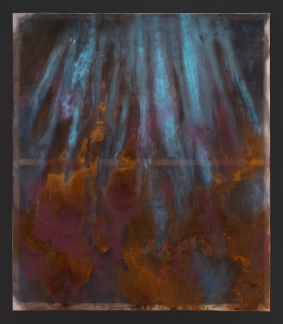 Chris Watts A Diamond Story, Part III, 2020 Acrylic, ferric chloride, pigment, resin, poly-chiffon, black wall, stained wood 74 x 64 in (188 x 162.6 cm) (GL16359)