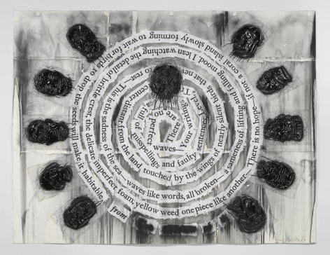 Jaume Plensa, WAVES LIKE WORDS, 2023. Mixed media and collage on paper 74 &frac34; x 97 ⅝ in (190 x 248 cm) (GL16309)