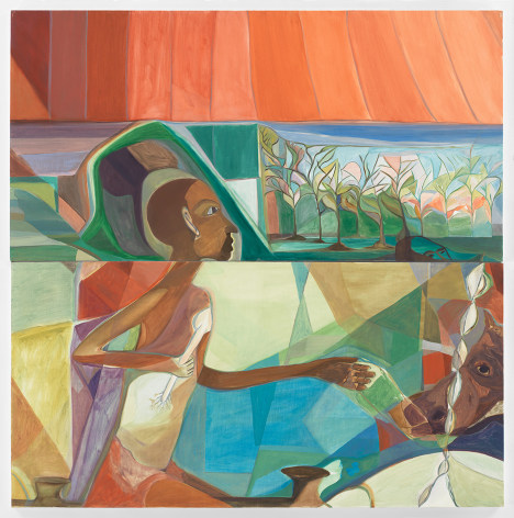 Ficre Ghebreyesus Figure with Trees and Horse Head, c. 2011 Acrylic on canvas Diptych; overall 48 x 48 inches (121.9 x 121.9 cm)