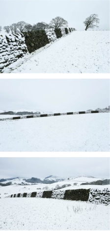 Andy Goldsworthy Dry, cold, wind blown snow Brushed off wall Dumfriesshire, Scotland 29 December 2017, 2017 Suite of three unique archival inkjet prints Each: 20.9 x 31.5 inches (53 x 80 cm) Each: 22.25 x 31.86 x 1.5 inches (56.5 x 80.9 x 3.8 cm) (framed) GL13336