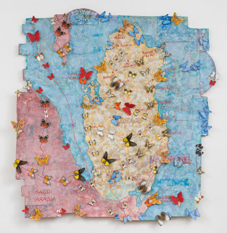 Jane Hammond All Souls (Az Zubarah), 2015 Gouache, acrylic paint, metal leaf on assorted handmade papers with graphite, colored pencil, mica and archival digital prints 67 x 65 x 3 inches (170.2 x 165.1 x 7.6 cm) (GL10056)