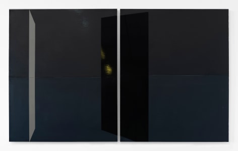 Kate Shepherd pond, 2019 Enamel on panel Diptych: 58 x 95 inches (147.3 x 241.3 cm) overall (Photographed with reflections) (GL 14289)