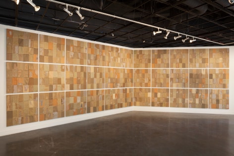 Samuel Levi Jones Talk to Me, 2015 Deconstructed law books on canvas Group of 33 panels, each: 41 x 38 inches (104.1 x 96.5 cm)