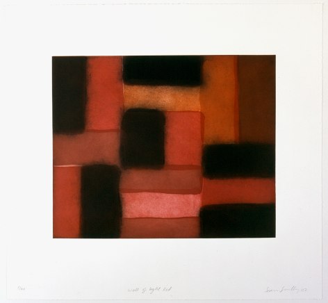 Sean Scully Wall of Light Red, 2002 Aquatint with spit-bite and sugarlift on Somerset white textured paper 29 x 31 inches (73.7 x 78.7 cm) Framed: 33.5 x 35.5 x 1.75 inches (85.1 x 90.2 x 4.4 cm) Edition 2 of 40 with 5 AP GP1119.2