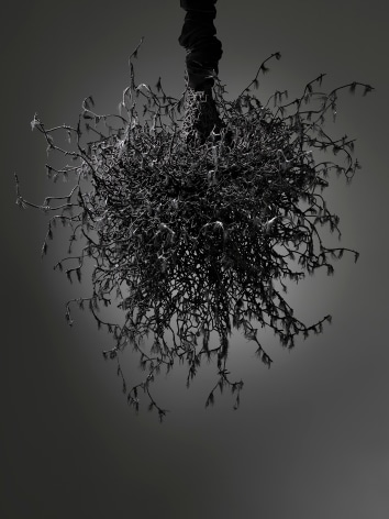 Petah Coyne Untitled #1459 (Yōko Ogawa: The Memory Police), 2019 Black sand from pig iron casting, artificial feathers, acrylic polymer, paint, chicken-wire fencing, barbed wire, annealed wire, steel, cable, cable nuts, cable thimbles, quick-link shackles, jaw-to-jaw swivel, 3/8&quot; Grade 30 proof coil chain, silk/rayon velvet, Velcro, thread, plastic 40 x 35 x 37 inches (101.6 x 88.9 x 94 cm) (GL14191)