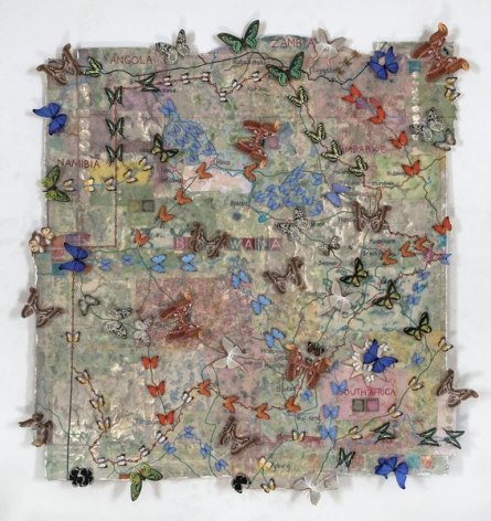 Jane Hammond All Souls (Shoshong), 2019 Gouache, acrylic paint, metal leaf on assorted handmade papers with graphite, colored pencil, mica, mixed media and archival digital prints 68 x 64.5 x 3 inches (172.7 x 163.8 x 7.6 cm)