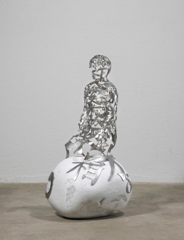 Jaume Plensa White Hermit IV, 2019 Stainless steel and marble   29.5 x 14.6 x 15.75 inches (75 x 37 x 40 cm)   GL14501
