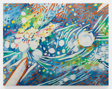 Mildred Thompson Radiation Explorations 8, 1994 Signed along left edge of panel 1 Oil on canvas Overall: 87.5 x 110.1 inches (222.3 x 279.7 cm) Panel 1 of 2: 87.5 x 55.25 inches (222.3 x 140.3 cm) Panel 2 of 2: 87.5 x 54.9 inches (222.3 x 139.4 cm) (GL12223)