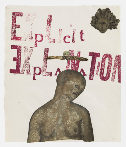 Nancy Spero, Explicit Explanation, Handprinting and gouache collage on paper