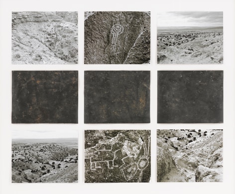 Michelle Stuart Petroglyph, Three Rivers, New Mexico, 1978 earth, graphite, muslin-mounted paper, photographs by artist from 1978 (assembled in 2010) Framed: 32.75 x 38.75 x 1.5 inches (83.2 x 98.4 x 3.8 cm) (GL14998)