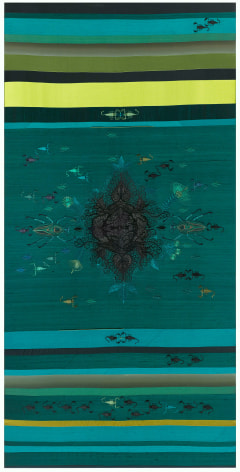Angelo Filomeno Amulet (Green Akrep), 2013 Embroidery and crystals on silk shantung stretched over linen 78 x 39 inches (198.1 x 99.1 cm) (GL9724)
