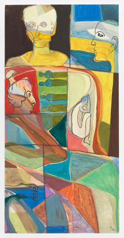 Ficre Ghebreyesus Figures with Foot, 2011 Signed and dated lower right Acrylic on canvas 48 x 24 inches (121.9 x 61 cm) Framed: 50 3/8 x 26 1/2 x 1 5/8 in (128.1 x 67.2 x 4.1 cm) (GL13433)