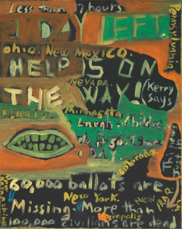 Ficre Ghebreyesus Less Than 17 Hours (Election Day), c. 2004 Acrylic on canvas 10 x 8 in (25.4 x 20.3 cm) Framed: 12 &frac12; x 10 &frac12; x 1 &frac34; in (31.8 x 26.7 x 4.4 cm) (GL13835)