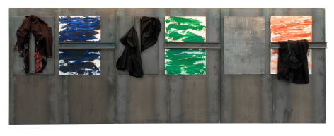 Jannis Kounellis  Sans titre, 1998  Iron, rail, paper and pieces of coal  78 &frac34; x 236 inches (200 x 600 cm)