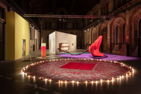 Installation view of Cut a rug a round square