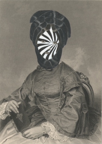 Kirsten Stolle, Mrs. Tobias Wilson 1860/2015, from the series de-identified, 2015, gouache, ink, and collage on 19th century engraving, 7 1/2h x 5w in, mixed media