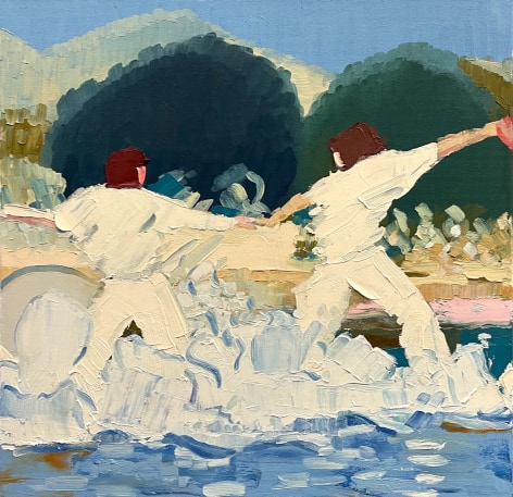 Two figures with outstretched arms in water - painting by Faris McReynolds