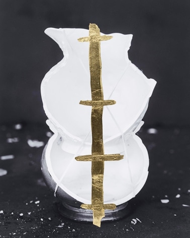 James Henkel  Repaired Stack (Gold), 2018  Archival Pigment Print with Gold Leaf  10h x 8w in  Unique, Contemporary art, photography, gold leaf, vessels
