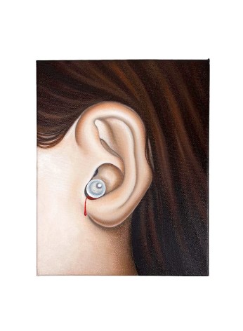 Painting of an ear with blood drip