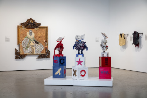Installation view with work by Luis Alvaro Sahagun, vanessa german and Erika Diamond