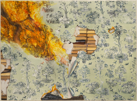 Painting of burning wallpaper, by Margaret Curtis
