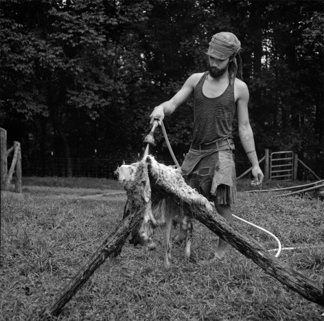 Rob Amberg, Gibberish cleaning sheep hide, Paw Paw, Madison County, NC, 2014, Archival Pigment Print, 5 x 5 (image size), Edition of 10, Photography, Photography Gallery