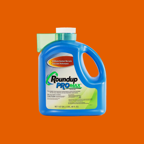 Orange background with bottle of Roundup Promax, square image.