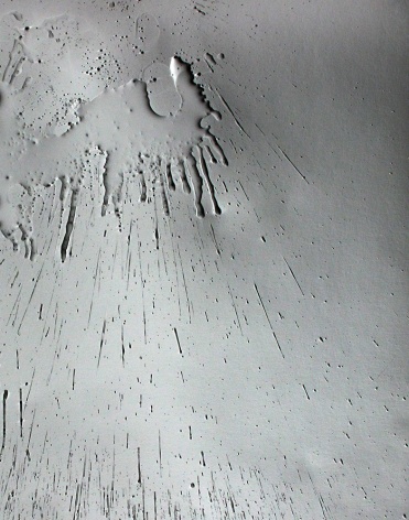 Ben Nixon  Hidden Shadows, 2018  unique silver gelatin photogram  13 7/8h x 10 7/8w in   Framed: 13 7/8h x 10 7/8w in.  a greyscale photogram where liquid rains down the surface