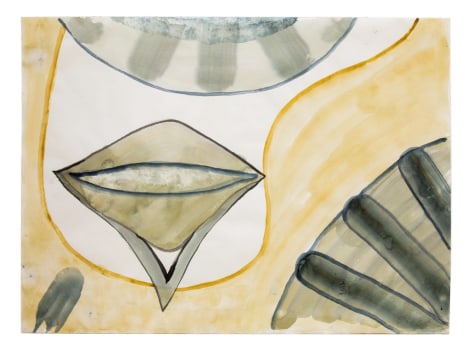 Gerald van de Wiele  Socratic Dialogue, 2019  Watercolor on paper  17 7/8h x 24w in, horizontal abstraction, diamond shapes with ribbons of yellow, black and gray
