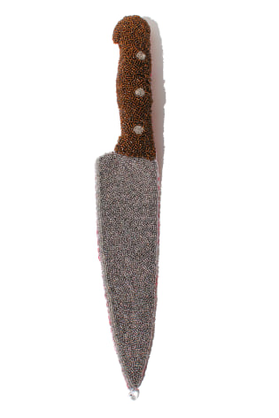 beaded soft sculpture of a sharp knife