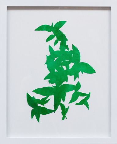Hannah Cole  Large Cluster of Green Weeds, 2018  watercolor on cut paper  Framed: 20h x 16w in 50.80h x 40.64w cm  HC_045