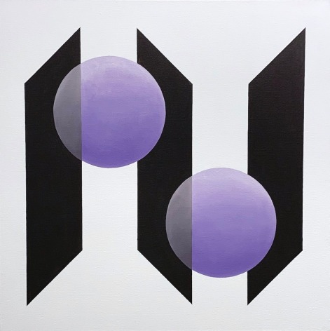 Geometric abstract painting with spheres and parallelograms, by Ralston Fox Smith