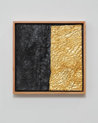 Abstract black and gold collage with hammock, by Randy Shull