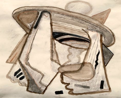 Gerald van de Wiele  The Architect, 2018  Watercolor and charcoal on paper  14h x 17w in, small horizontal abstraction in tans and browns