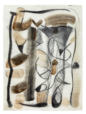Gerald van de Wiele  Disencumber, 2019  Watercolor and charcoal on paper  24h x 17 7/8w in, abstract watercolor in grays, blacks and charcoals