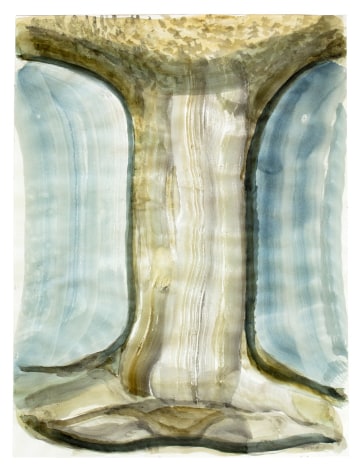 Gerald van de Wiele  Torso Tree, 2019  Watercolor on paper  24h x 17 7/8w in, watercolor on paper in blues and neutral colors, of an abstract tree